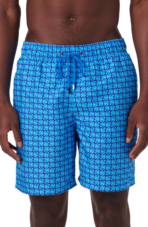 Shop Bugatchi Cosmo Print Swim Trunks In Classic Blue