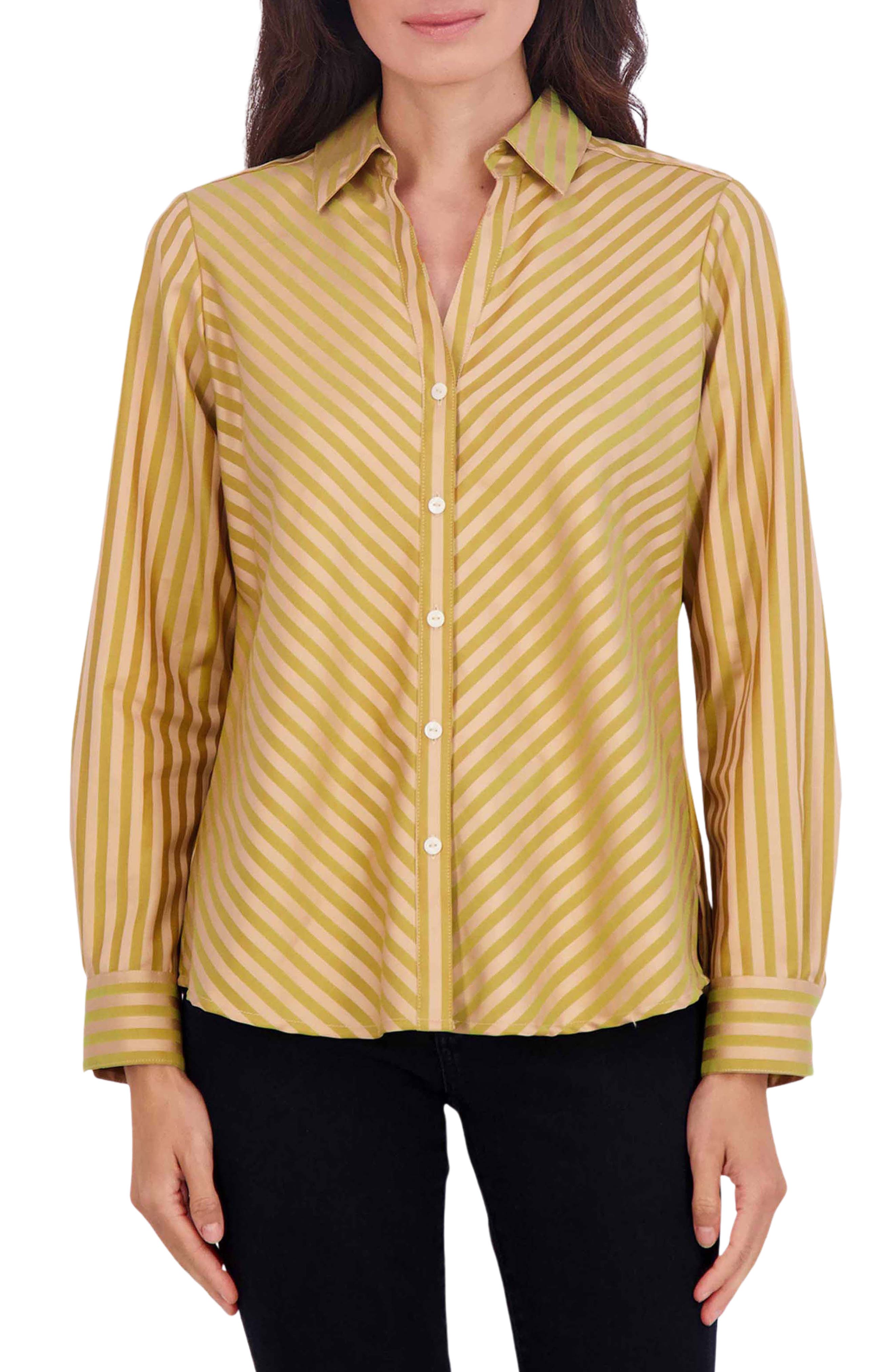 mustard button down shirt women's