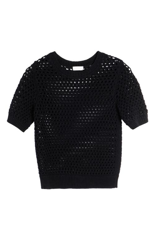 Dries Van Noten Tilia Open Stitch Short Sleeve Cotton Sweater in Black 900