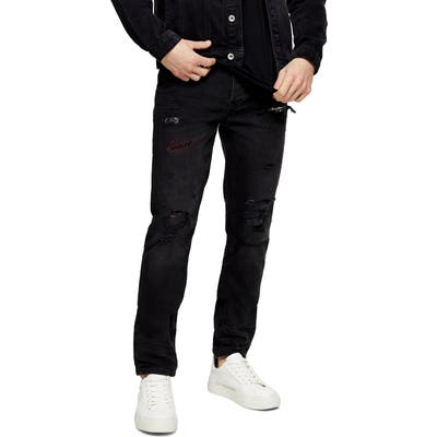Topman Rip & Repair Skinny Jeans, Black