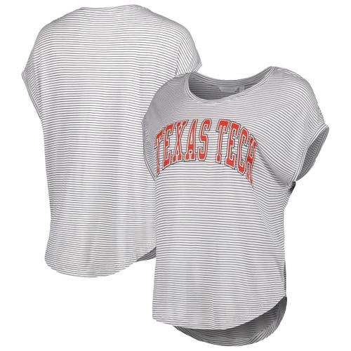 CAMP DAVID Women's White Texas Tech Red Raiders Day Trip Striped Scoop Neck T-Shirt