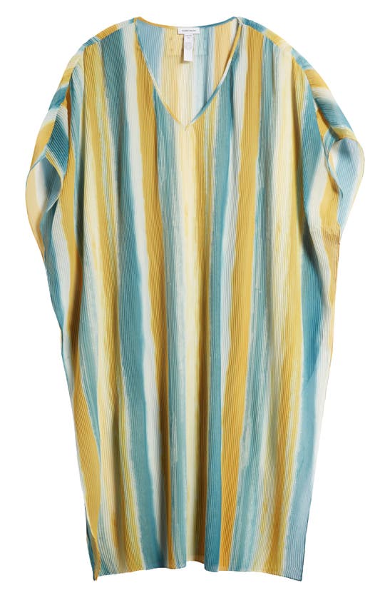 Shop Nordstrom Pleated Sheer Caftan In Teal- Yellow Color Mantle