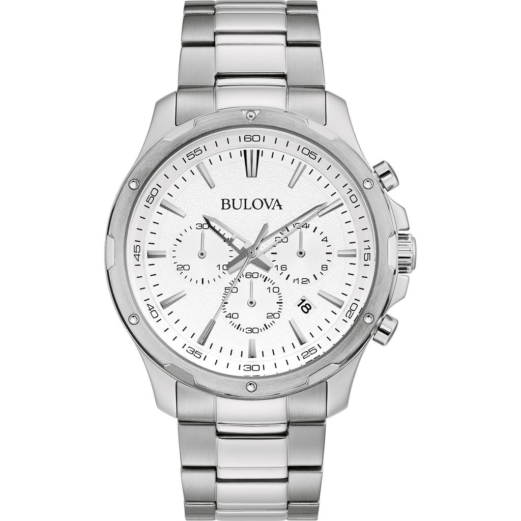 Bulova Bracelet Strap Chronograph Watch, 43mm In Silver