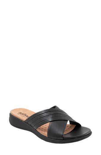 Womens black hot sale leather slide sandals