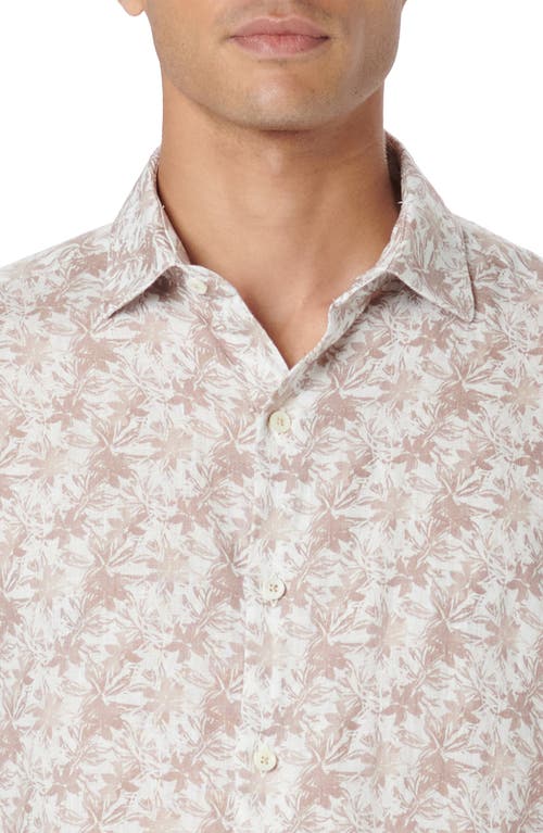Bugatchi Axel Shaped Fit Floral Linen Button-up Shirt In Caramel