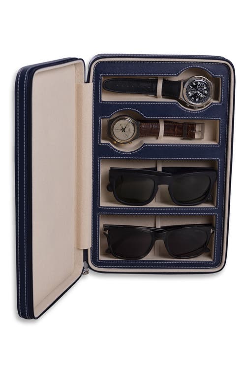 Bey-berk Leather Watch & Glasses Case In Blue