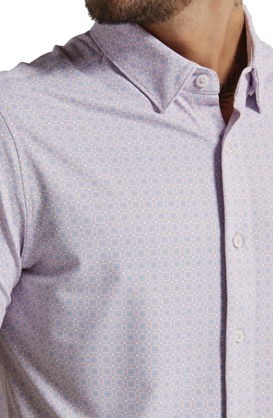 Shop 7 Diamonds Cassian Geometric Print Short Sleeve Performance Button-up Shirt In Dusty Rose