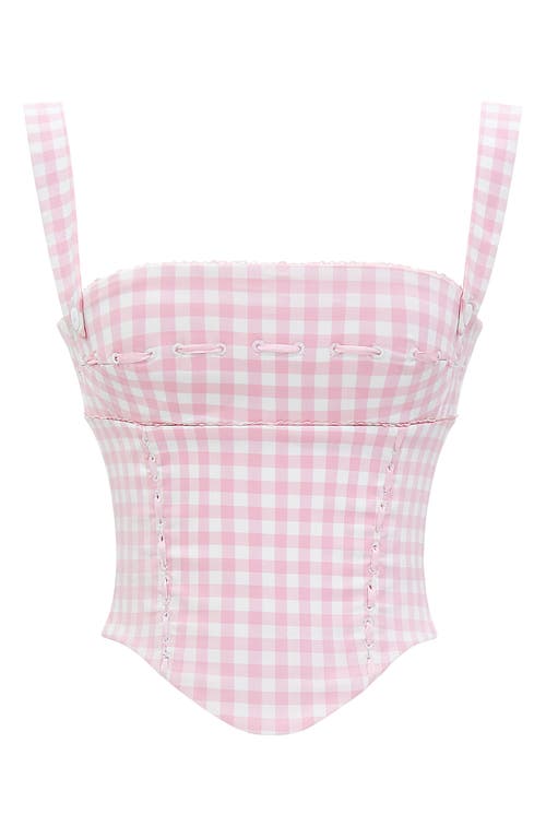 Shop House Of Cb Lottie Gingham Corset Top In Rose Shadow