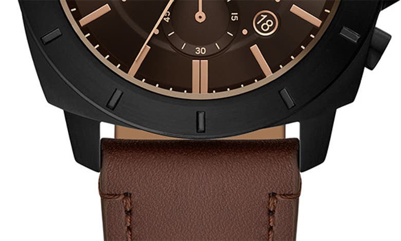 Fossil Privateer Chronograph Quartz Leather Strap Watch, 45mm In Black
