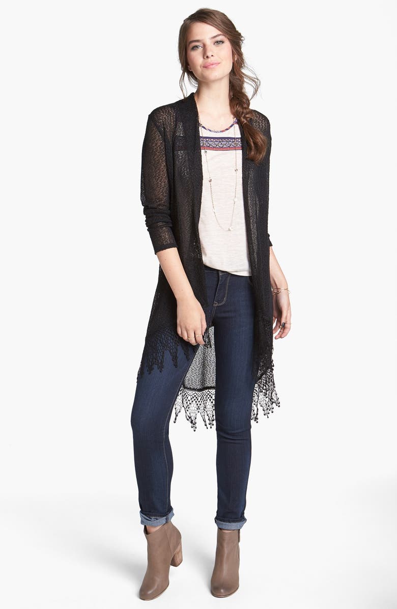 Painted Threads Crochet High/Low Cardigan (Juniors) | Nordstrom