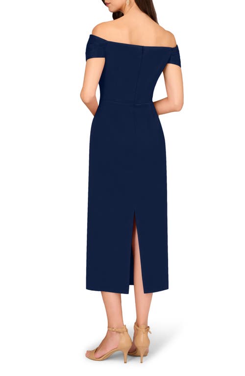 Shop Aidan Mattox By Adrianna Papell Off The Shoulder Mikado Midi Cocktail Dress In Twilight