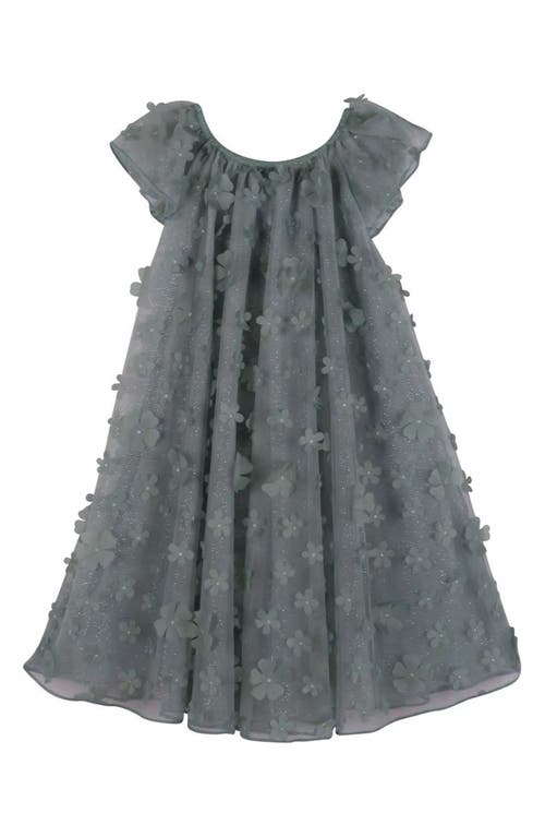 Shop Zunie Kids' 3d Floral Appliqué Party Dress In Sage