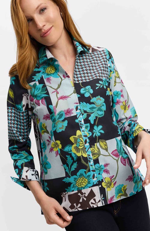 Foxcroft Agnes Sateen Top In Teal Multi