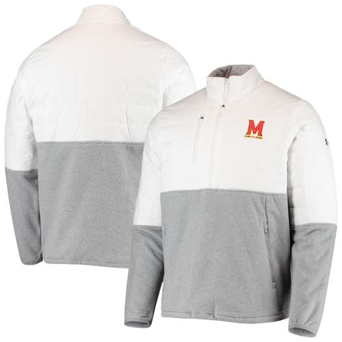 Men's Under Armour White/Gray Maryland Terrapins Gameday Hybrid Popover Half-Zip Performance Jacket