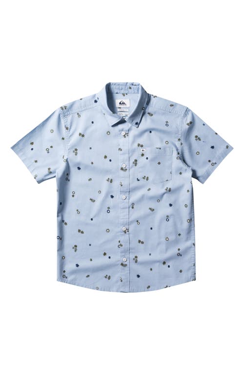 Quiksilver Kids' Peaceful Rave Short Sleeve Button-Up Shirt in Celestial Blue