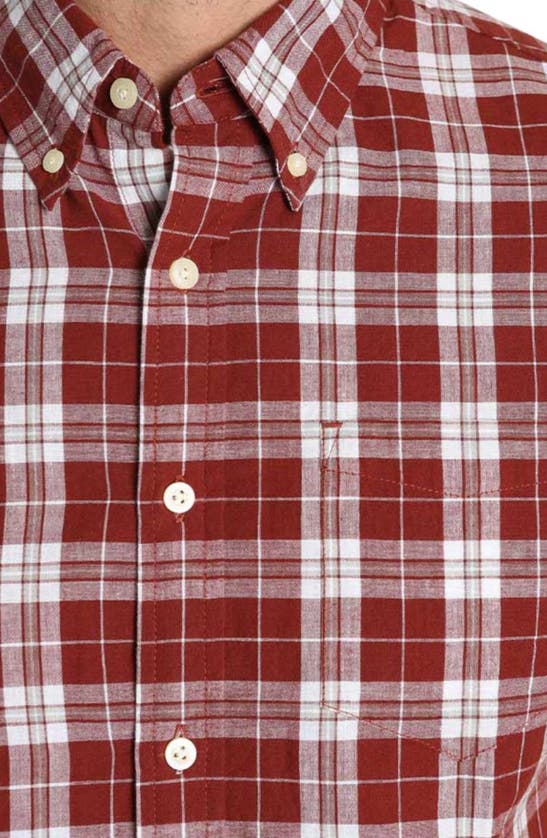 Shop Jachs Madras Plaid Short Sleeve Cotton Button-down Shirt In Burgundy Plaid Madras