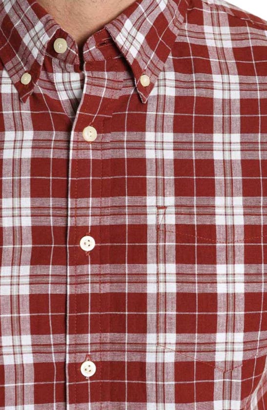 Jachs Madras Plaid Short Sleeve Cotton Button-down Shirt In Burgundy Plaid Madras
