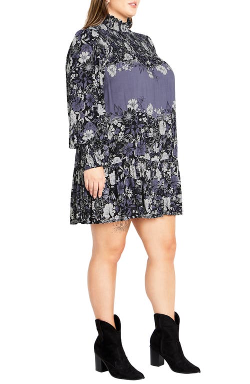 Shop City Chic Cassia Long Sleeve Shift Dress In Blue Floral Plc