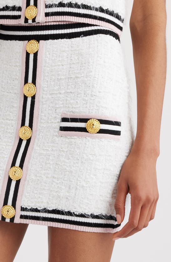 Shop Balmain Monogram Sweater Miniskirt In Gqw White/ Black/ White/ Pink
