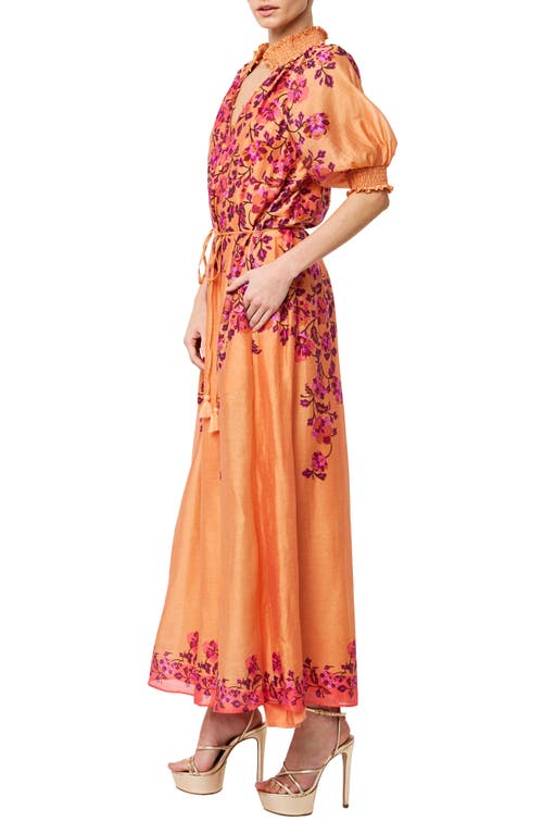 Shop Ciebon Cicile Puff Sleeve Embroidered Maxi Dress In Coral Blush