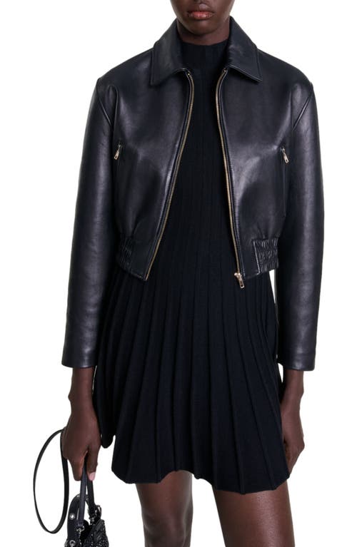 Maje Basaly Leather Jacket In Black