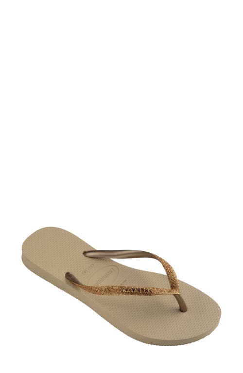 Shop Havaianas Slim Glitter Ii Flip Flop In Sand Golden