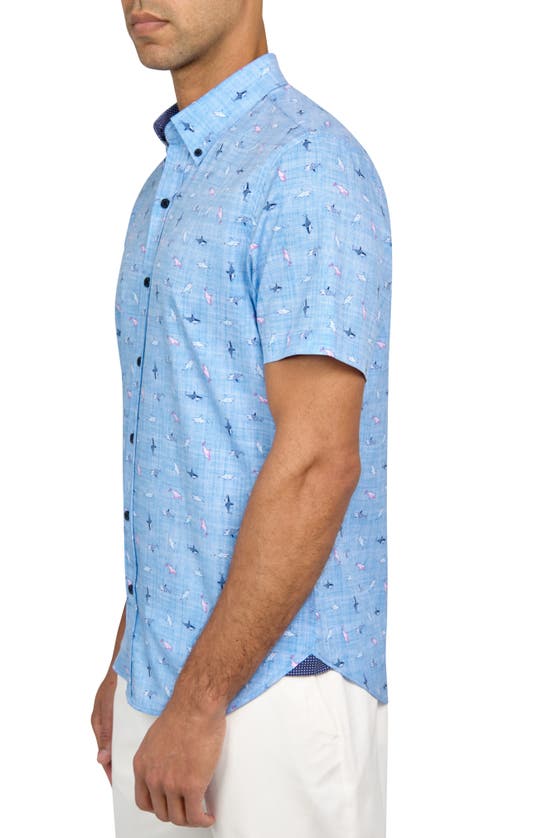 Shop Construct Slim Fit Whale Four-way Stretch Performance Short Sleeve Button-down Shirt In Blue