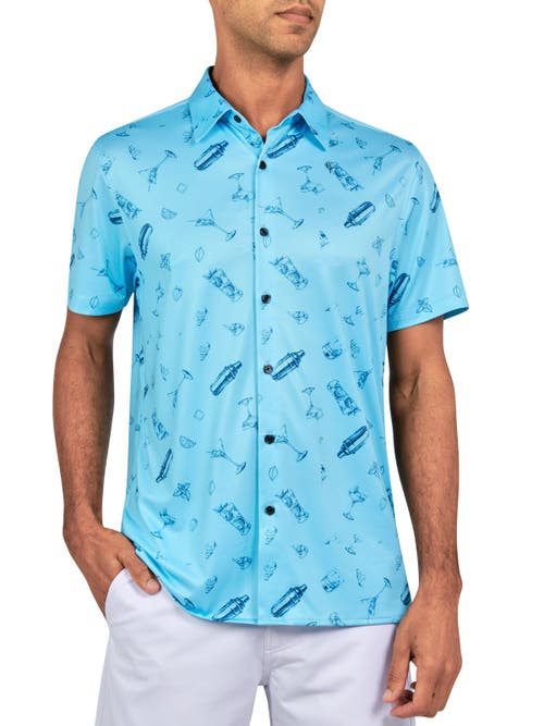 Construct Con.struct Cocktail Print Performance Button-down Shirt In Aqua