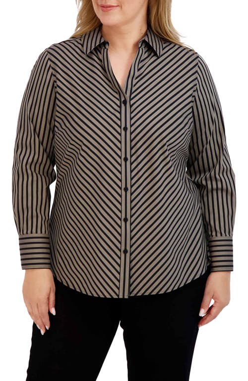 Foxcroft Mary Stripe Stretch Button-up Shirt In Almond/black