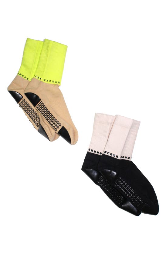 Shop Arebesk Disco Assorted 2-pack Crew Grip Socks In Black - Lime