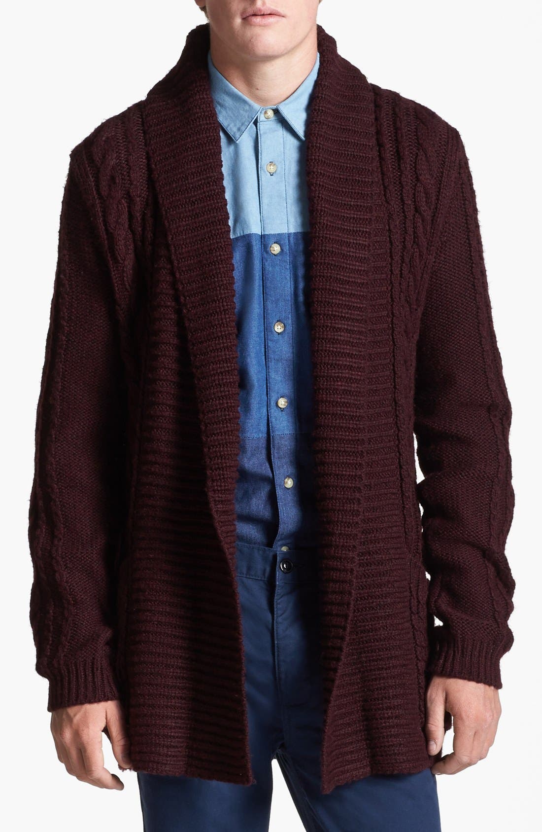 Topman Cable Knit Open Shawl Collar Drape Cardigan Nordstrom