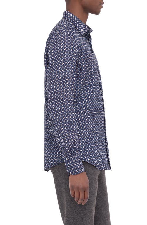 Bugatchi Julian Shaped Fit Mosaic Print Button-up Shirt In Navy