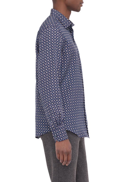 Shop Bugatchi Julian Shaped Fit Mosaic Print Button-up Shirt In Navy