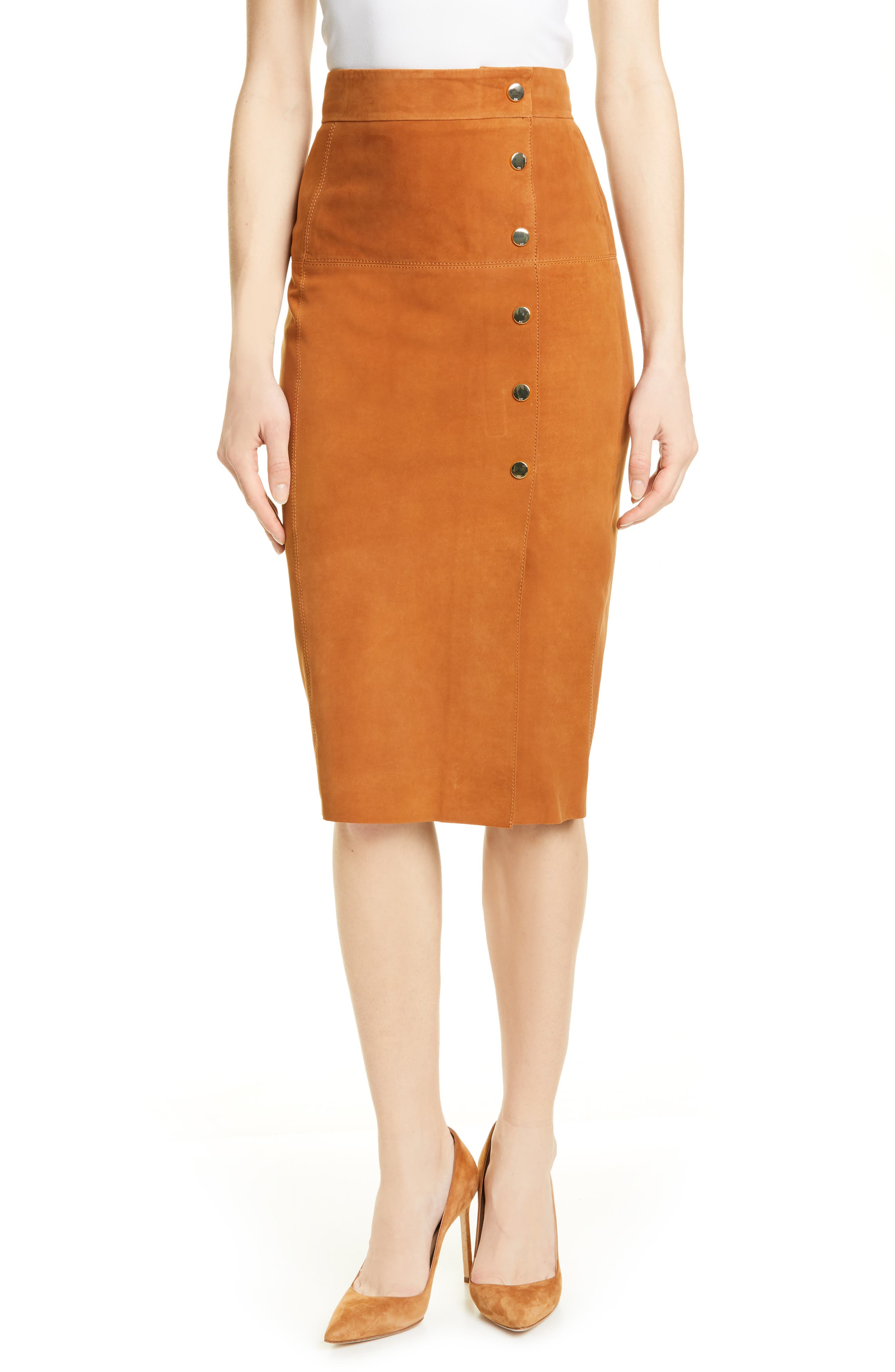 Karen Millen Snap Front Suede Pencil Skirt Nordstrom