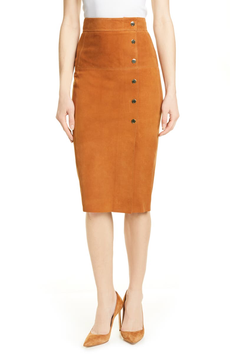Karen Millen Snap Front Suede Pencil Skirt | Nordstrom