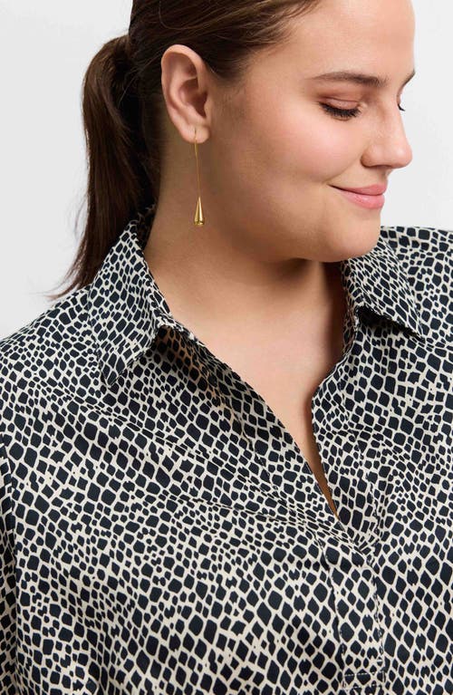 Foxcroft Frankie Abstract Print Cotton Sateen Popover Top In Black