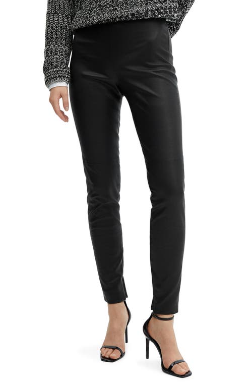 Zip Hem Leather Leggings in Black