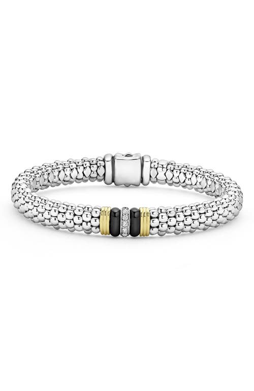 Shop Lagos Single Pavé Diamond Station Caviar Bracelet In Black