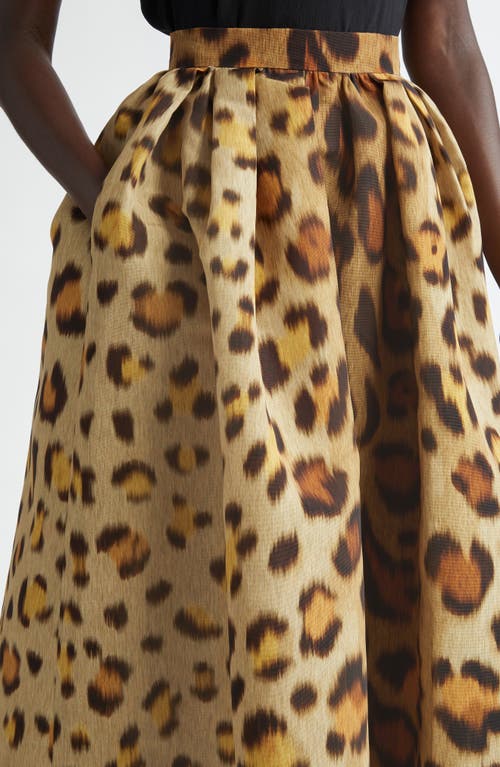 Shop Oscar De La Renta Jaguar Print Faille Midi Skirt In Beige Multi