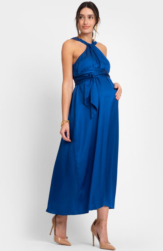 Shop Seraphine Reversible A-line Maternity Maxi Dress In Cobalt