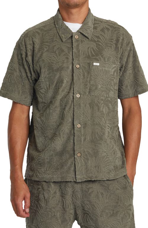 RVCA Palms Down Regular Fit Jacquard Short Sleeve Button-Up Shirt Mushroom at Nordstrom,