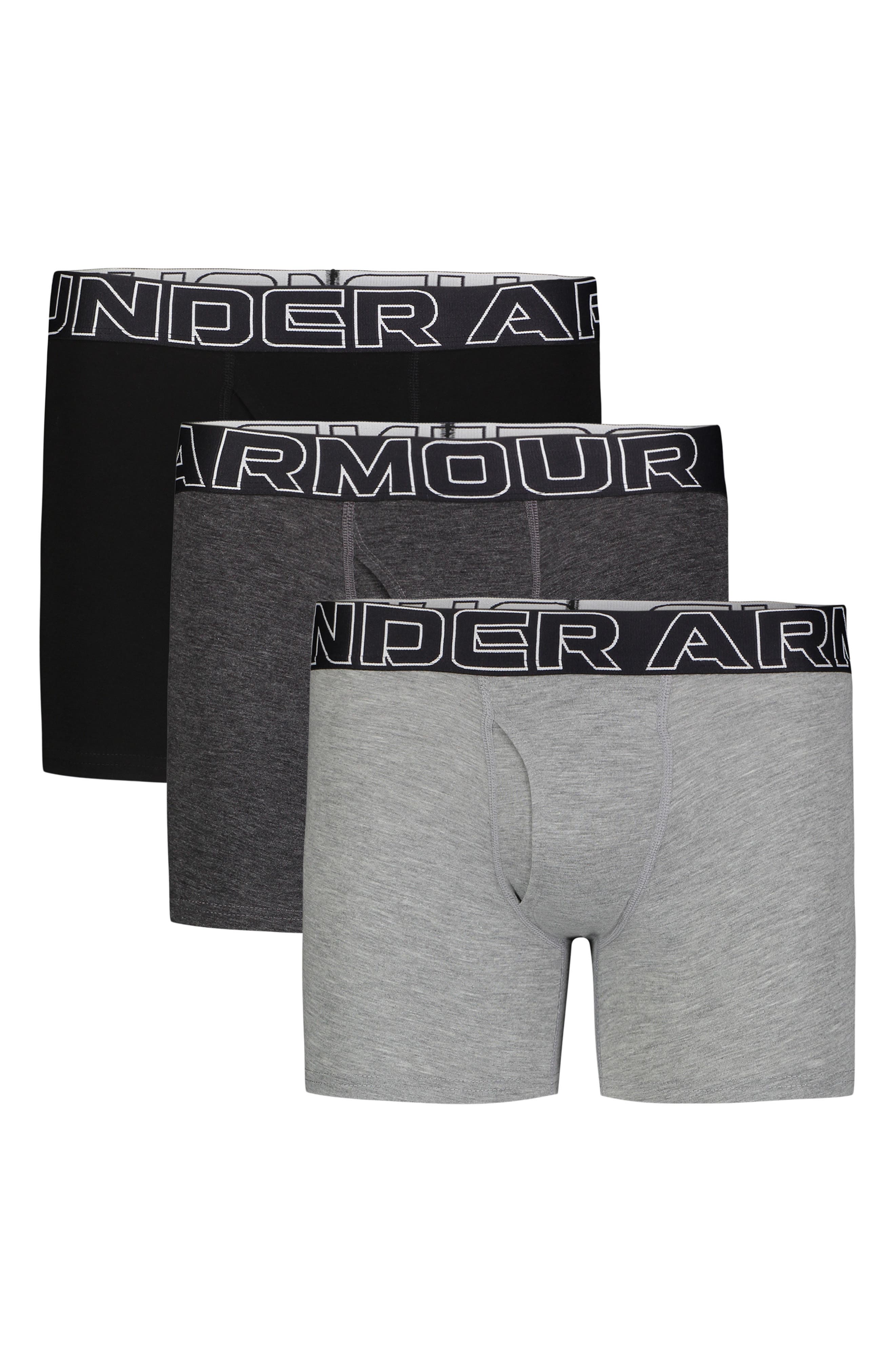 Under Armour Kids' Assorted 3-Pack Performance Cotton Boxer Briefs in Steel 