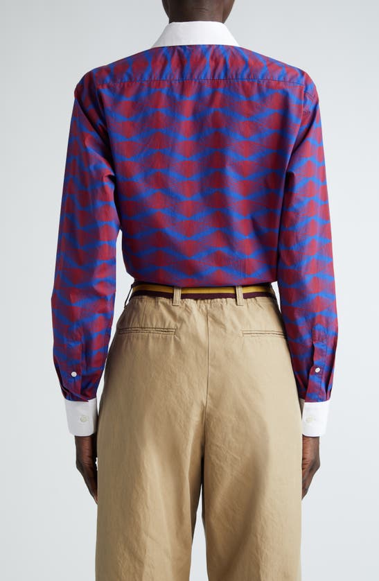 Shop Dries Van Noten Contrast Trim Cotton Button-up Shirt In Blue 504