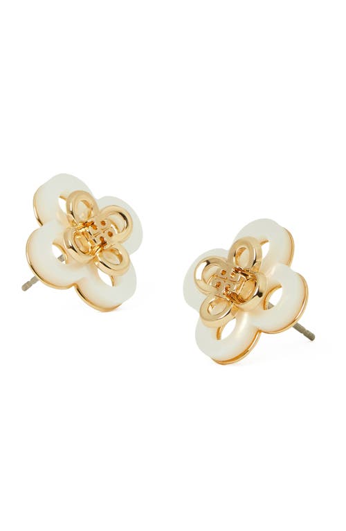 Tory Burch Kira Stacked Clover Stud Earrings In Tory Gold/mother Of Pearl