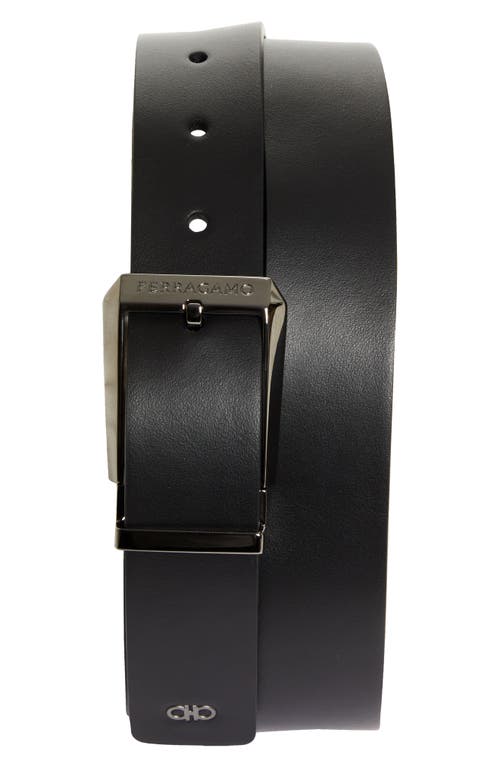 Ferragamo Double Adjustable Reversible Leather Belt In Nero Midnight