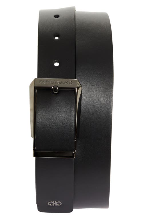 Shop Ferragamo Double Adjustable Reversible Leather Belt In Nero Midnight