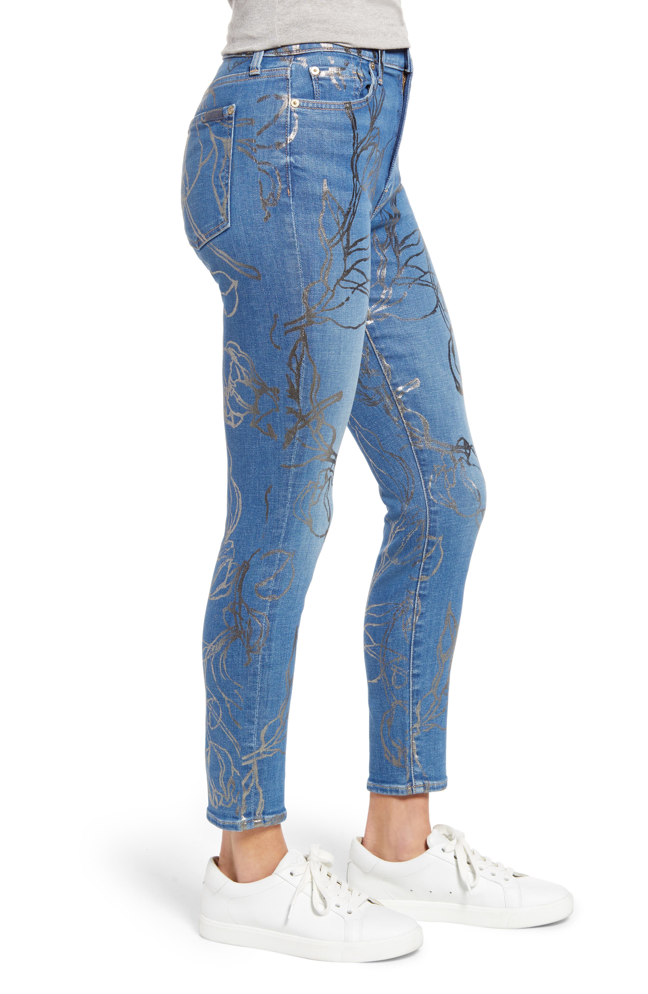 Seven Floral Metallic High Waist Ankle 