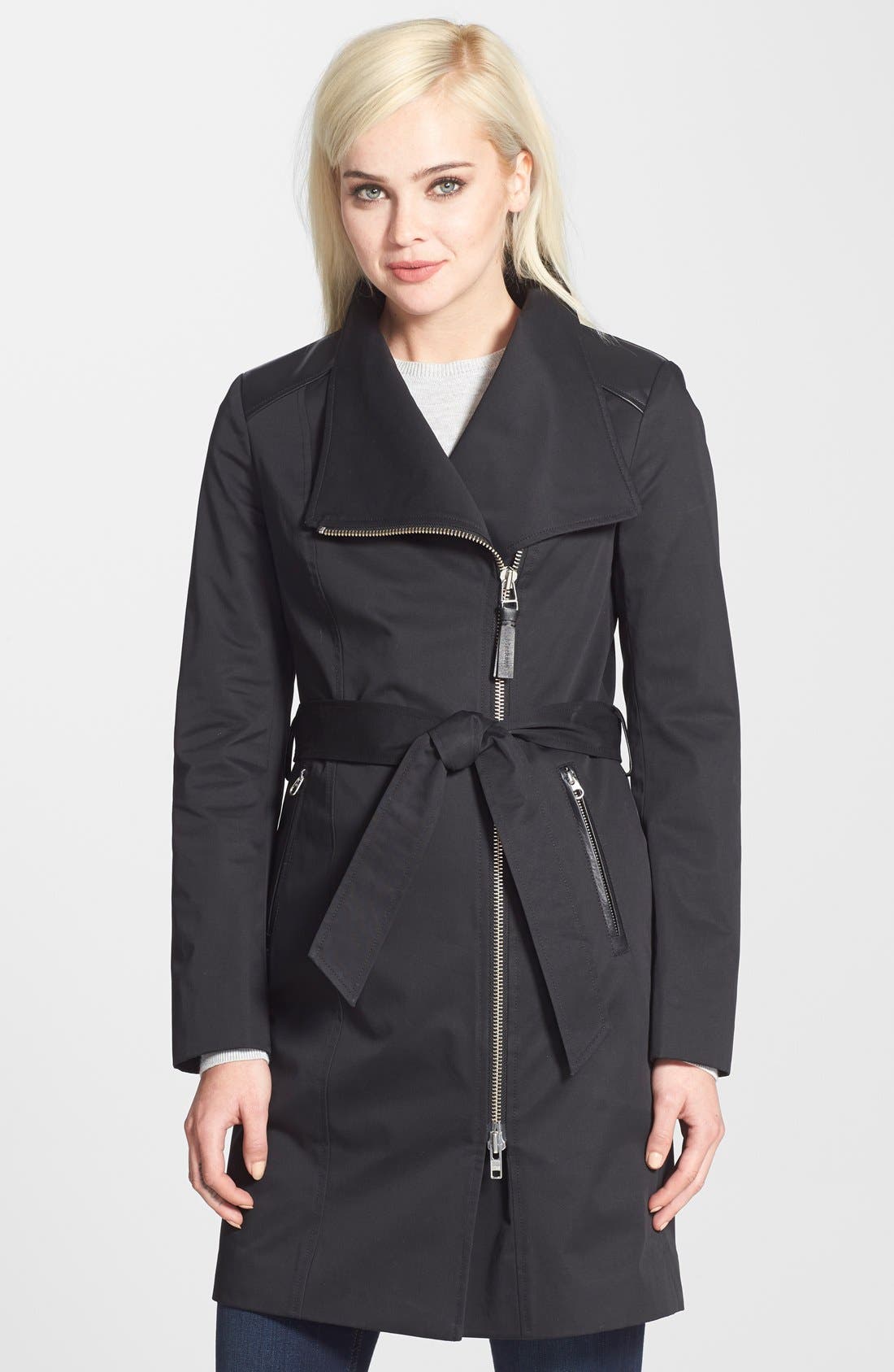 Mackage Leather Trim Asymmetrical Zip Trench Coat Nordstrom
