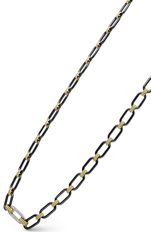 Lagos Signature Caviar Black Ceramic Link & Diamond Necklace In Black