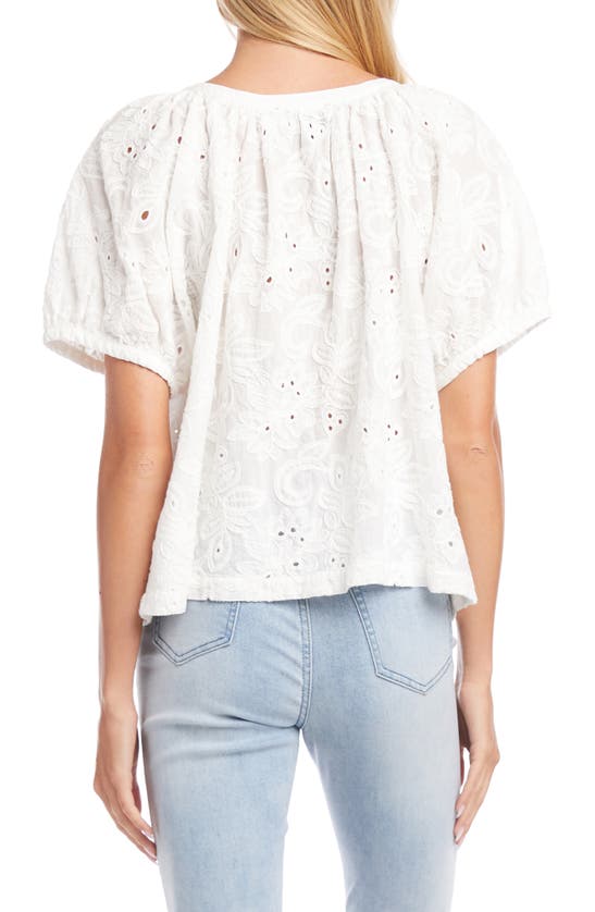 Shop Karen Kane Floral Embroidered Short Sleeve Peasant Blouse In Off White